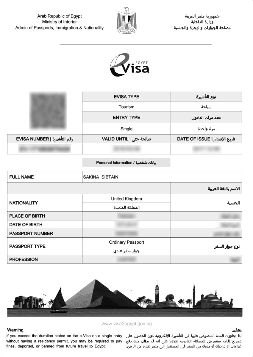 egypt visa for canadian travel document