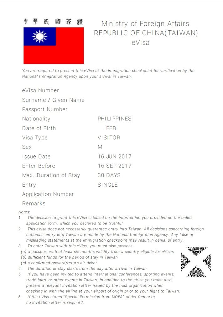 Taiwan-Sample-Visa