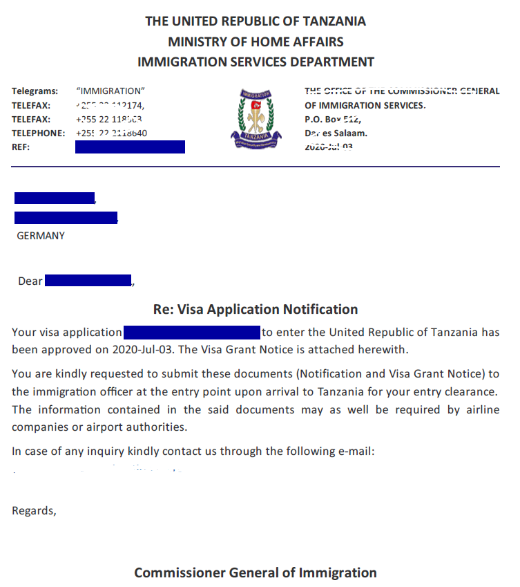 tourist visa application tanzania
